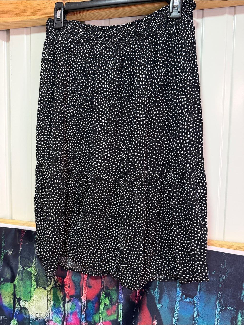 89th & Madison Black and White Polka Dot Midi Skirt size Large elastic waistband